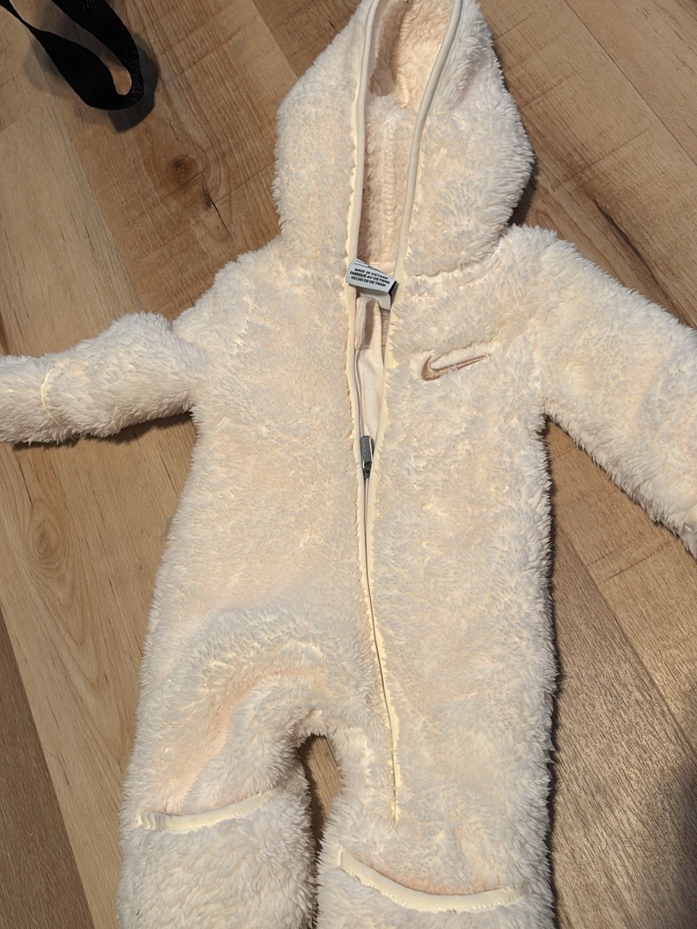 Nike Cream Plush Hooded Infant One-Piece Romper